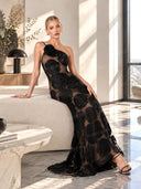Rose Flower Three-Dimensional Burnt Flower Maxi Dress