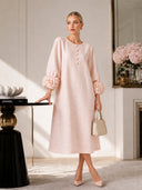 Elegant Floral Cuff Button-Front Midi Dress