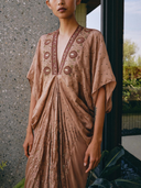 Elegant Embroidered Print V-Neck Maxi Dress
