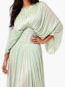 Elegant Pleated Batwing Sleeve Maxi Dress