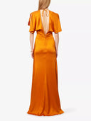 Elegant Flutter Sleeve Satin Maxi Dress