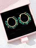 Peacock-Inspired Natural Stone Hoop Earrings