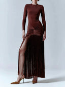 Elegant Ruched Twist Fringe Maxi Dress
