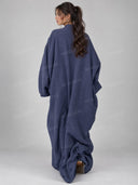 Black Lapel Collar Oversized Long Sleeve Abaya Kaftan Maxi Dress