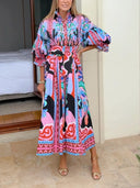 Retro Vibrant Tropical Floral Print Midi Dress
