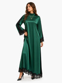 Elegant Color-Block Reversible Satin Lace-Trim Maxi Dress