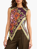 Unique Retro Floral Print Tassel Vest Two-Piece Set