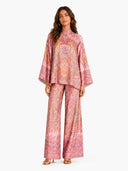 Elegant Satin Paisley Print Batwing Sleeve Two-Piece Set