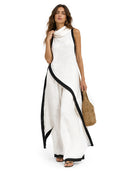 Color Contrast Design Irregular Hem Top And Wide Leg Pants Set