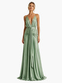 Sage Drape Halter Wrap Maxi Dress
