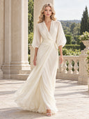 Elegant Chiffon Puff-Sleeve Wrap Maxi Dress