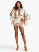 Elegant Cheetah Print Deep V Cape Sleeve Mini Dress