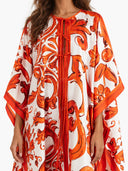 Elegant Self-Tie Satin Print Flowing Kaftan Maxi Dress