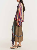Retro Patchwork Print Shirt & Midi Skirt Two-Piece Set