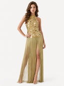 Elegant Sequin Backless Sleeveless Fringe Maxi Dress