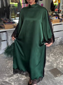 Elegant Color-Block Reversible Satin Lace-Trim Maxi Dress