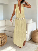 Casual Plunge V-Neck Sleeveless Flowy Maxi Dress