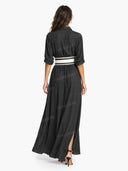 Casual Collared Single-Breasted Waist-Drawn Maxi Dress