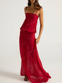 Elegant Spaghetti Strap Ruffle Maxi Dress
