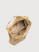 Beaded Woven Straw Ring Handle Handbag