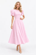 Elegant High-neck Bud Sleeve Midi Dress