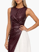 Elegant Colorblock Ruched Waist Pleated Maxi Dress