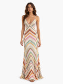 Unique Knit Colorful Herringbone Open Back Maxi Dress