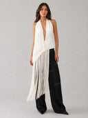 Elegant Fringe Draped Top & Mini Shorts Two-Piece Set