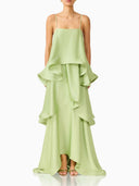Elegant Three-layer Ruffle Sling Maxi Dress