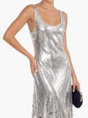 Exquisite Party Tips Sequin Irregular Round Tassels Hem Back Cutout Tank Maxi Dress