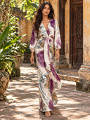 Elegant Watercolor Print Satin High-Waist Maxi Skirt