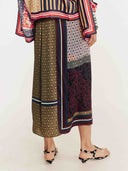Retro Patchwork Print Shirt & Midi Skirt Two-Piece Set