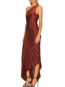 One-Shoulder Pleated Asymmetric Maxi Dress