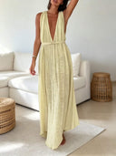 Casual Plunge V-Neck Sleeveless Flowy Maxi Dress