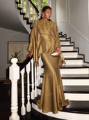 Elegant Satin Batwing Top & Mermaid Maxi Skirt Two-Piece Set