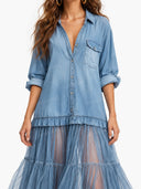 Classic Denim Ruffle Romantic Maxi Dress