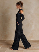 Elegant Asymmetric Ruched Wide-Leg Jumpsuit