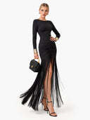 Elegant Ruched Twist Fringe Maxi Dress