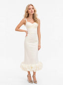 Elegant Sweetheart Ruffle Hem Satin Maxi Dress