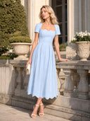 Elegant Wavy Hem A-Line Midi Dress