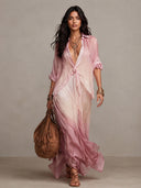 Elegant Gradient Print Layered Chiffon Maxi Dress