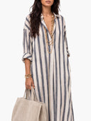 Deep V-Neck Stripe Printed Shirt Dress