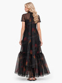 Casual Tie-Neck Multi-Layer Printed Maxi Dress