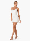 Elegant Sequin Fringe Feather Trim Mini Dress