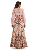Elegant Lace Panel Printed Maxi Dress