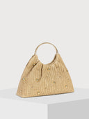 Beaded Woven Straw Ring Handle Handbag