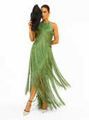 Fashion Elegant Sleeveless Halter Neck Tassel Slim Maxi Dress
