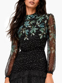 Exquisite Polka Dot Floral Print Ruffled Midi Dress