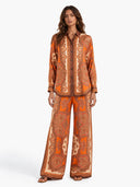 Retro Paisley Print Long Sleeve Shirt & Pants Two-Piece Set