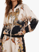 Exotic Jungle Print Zip-Up Long Sleeve Shirt